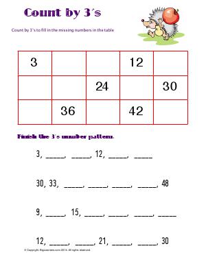 Preview image for worksheet with title Count by 3's