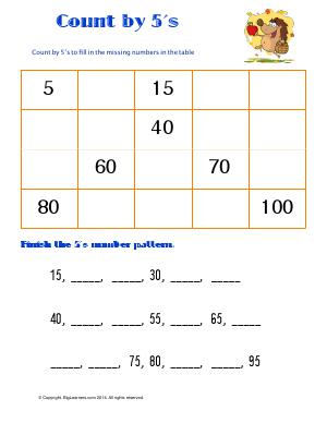 Preview image for worksheet with title Count by 5's