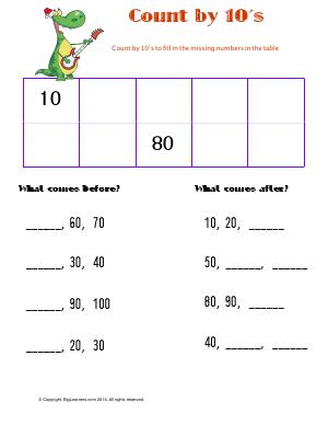 Preview image for worksheet with title Count by 10's