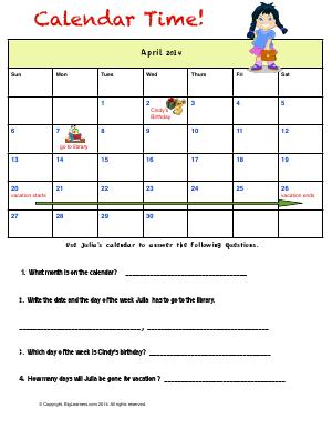 Preview image for worksheet with title Calendar Time!