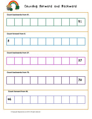 Preview image for worksheet with title Counting Forward and Backward