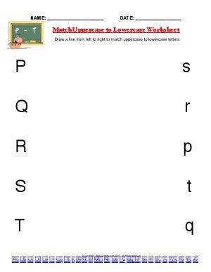 Preview image for worksheet with title Match Uppercase to Lowercase Worksheet P - T