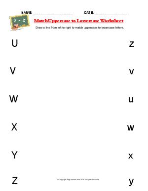 Preview image for worksheet with title Match Uppercase to Lowercase Worksheet U - Z