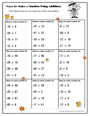 Preview image for worksheet with title Ways to Make a Number Using Addition - 2 Digits