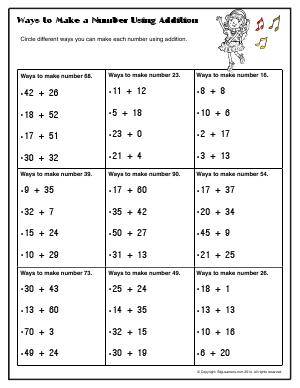 Preview image for worksheet with title Ways to Make a Number Using Addition