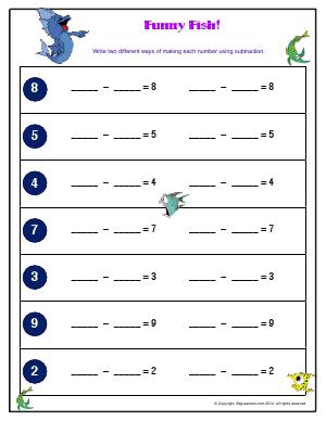 Preview image for worksheet with title Funny Fish! Up to 10