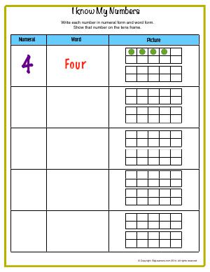 Preview image for worksheet with title I know My Numbers