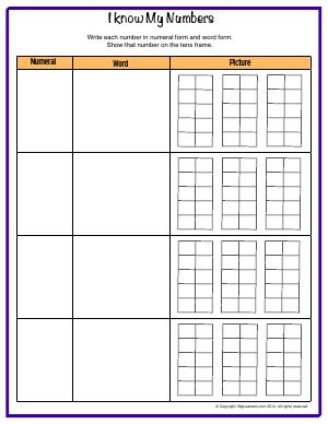 Preview image for worksheet with title I Know My Numbers