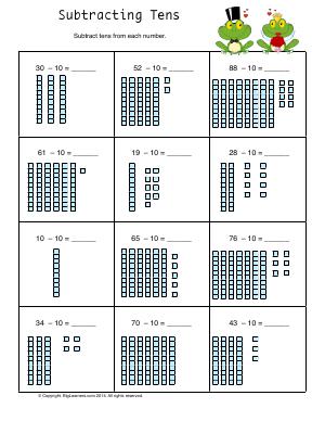 Preview image for worksheet with title Subtracting Tens