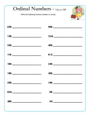 Preview image for worksheet with title Ordinal Numbers - Up to 100