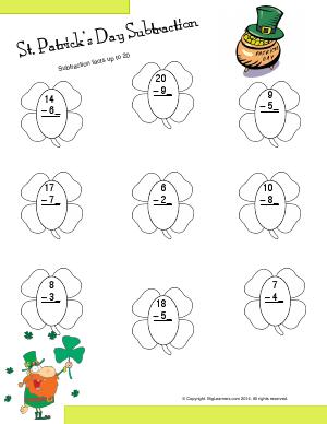Preview image for worksheet with title St. Patricks's Day Subtraction