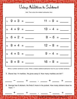 Preview image for worksheet with title Using Addition to Subtract