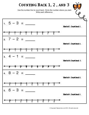 Preview image for worksheet with title Counting Back 1, 2, and 3