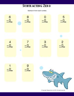 Preview image for worksheet with title Subtracting Zero