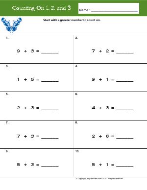Preview image for worksheet with title Counting on 1, 2 , and 3