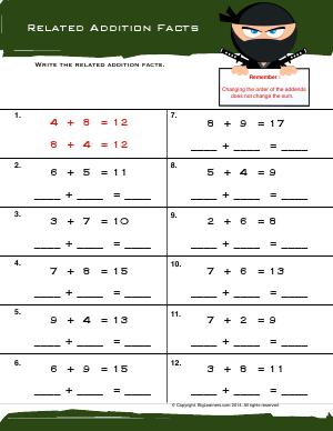 Preview image for worksheet with title Related Addition Facts