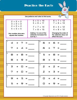 Preview image for worksheet with title Practice the Facts