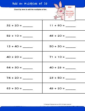 Preview image for worksheet with title Add on Multiples of 10
