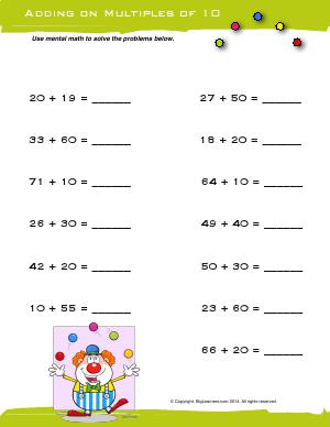 Preview image for worksheet with title Adding on multiples of 10