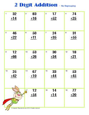 Preview image for worksheet with title 2 Digit Addition - No Regrouping