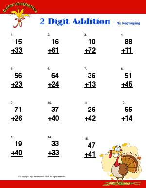 Preview image for worksheet with title 2 Digit Addition - No Regrouping