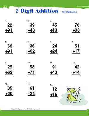 Preview image for worksheet with title 2 Digit Addition - No Regrouping