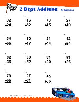 Preview image for worksheet with title 2 Digit Addition - No Regrouping