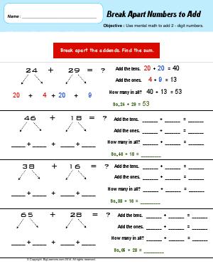 Preview image for worksheet with title Break Apart Numbers to Add