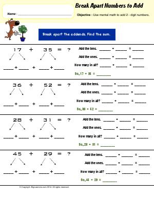 Preview image for worksheet with title Break Apart Numbers to Add