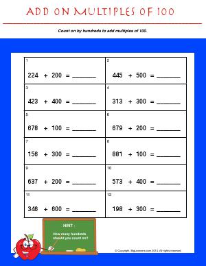 Preview image for worksheet with title Add on Multiples of 100