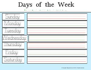 Preview image for worksheet with title Days of the Week