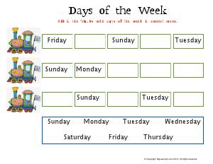 Preview image for worksheet with title Days of the Week