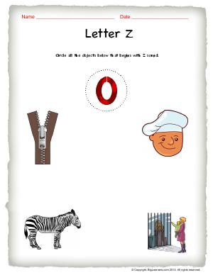 Preview image for worksheet with title Letter Z