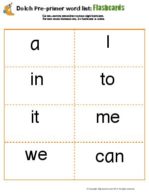 Preview image for worksheet with title Dolch Pre-Primer Word List : Flashcards