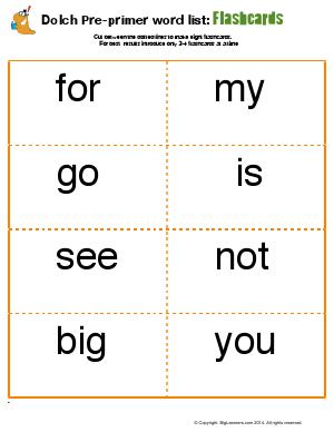 Preview image for worksheet with title Dolch Pre-Primer Word List : Flashcards