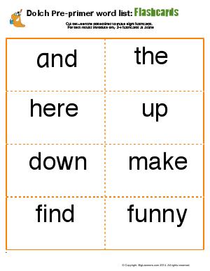 Preview image for worksheet with title Dolch Pre-Primer Word List : Flashcards