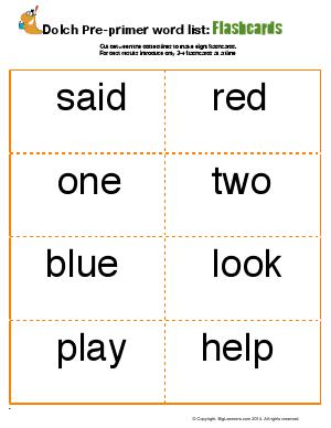 Preview image for worksheet with title Dolch Pre-Primer Word List : Flashcards