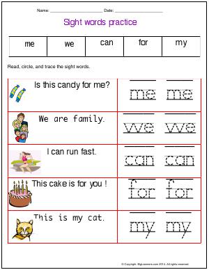 Preview image for worksheet with title Sight Words Practice