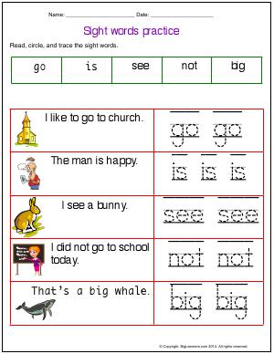 Preview image for worksheet with title Sight Words Practice