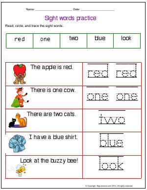 Preview image for worksheet with title Sight Words Practice