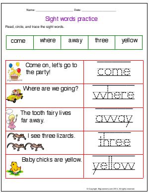 Preview image for worksheet with title Sight Words Practice