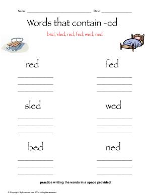 Preview image for worksheet with title Words that Contain - ed