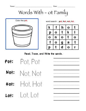 Preview image for worksheet with title Words With - ot Family