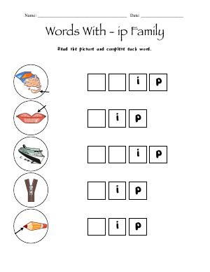 Preview image for worksheet with title Word With - ip Family