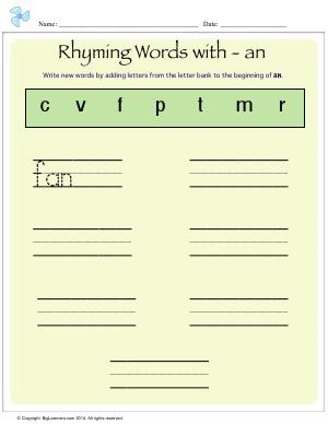 Preview image for worksheet with title Rhyming Words With - an