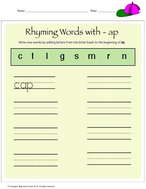 Preview image for worksheet with title Rhying Words With - ap