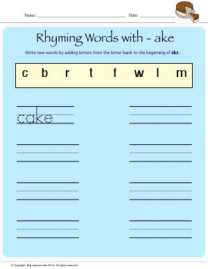 Preview image for worksheet with title Rhyming Words With - ake