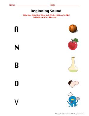 Preview image for worksheet with title Beginning Sound