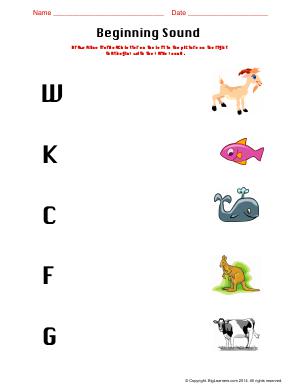 Preview image for worksheet with title Beginning Sound