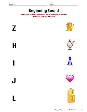 Preview image for worksheet with title Beginning Sound